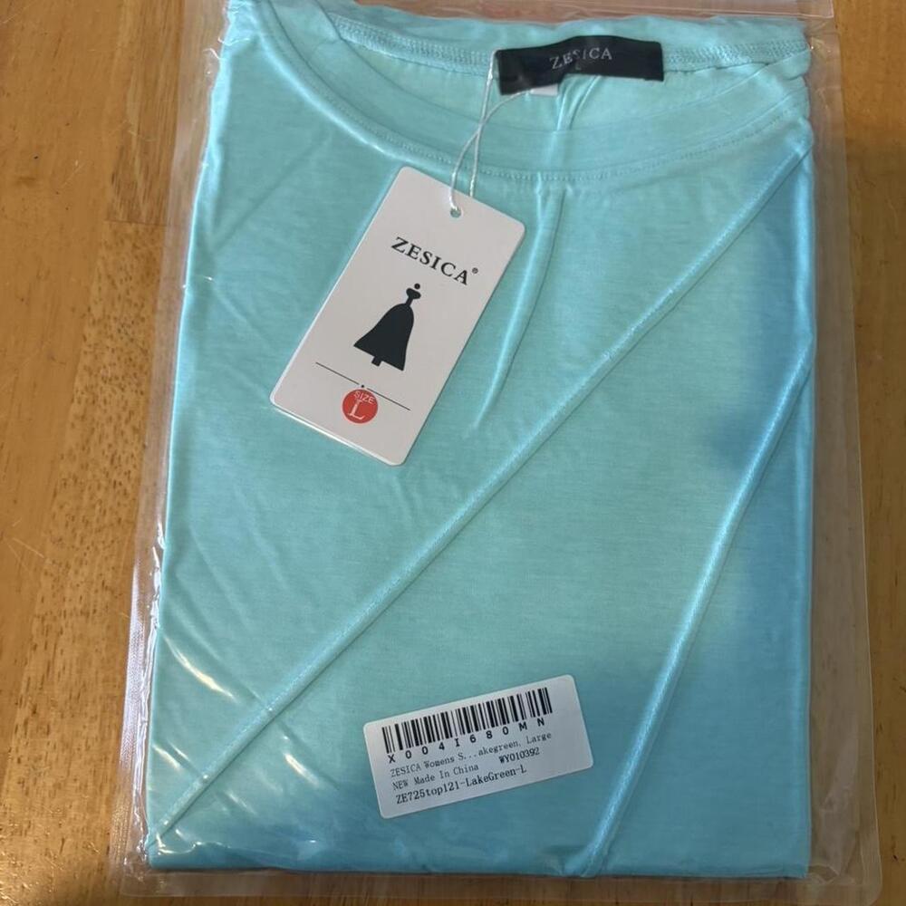 Zesica Women's Short Sleeve T-Shirt Lake Green Size L Casual Basic Crew Neck Tee